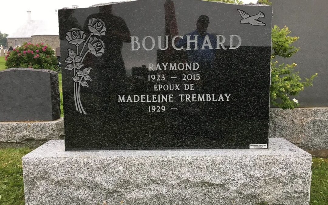 Pierre tombale standard dessin bouquet de roses et oiseau en vol
